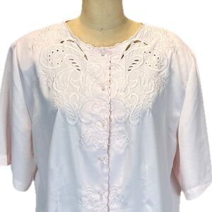 VINTAGE embroidered lace short sleeve button fancy  blouse shirt pastel pink 90s